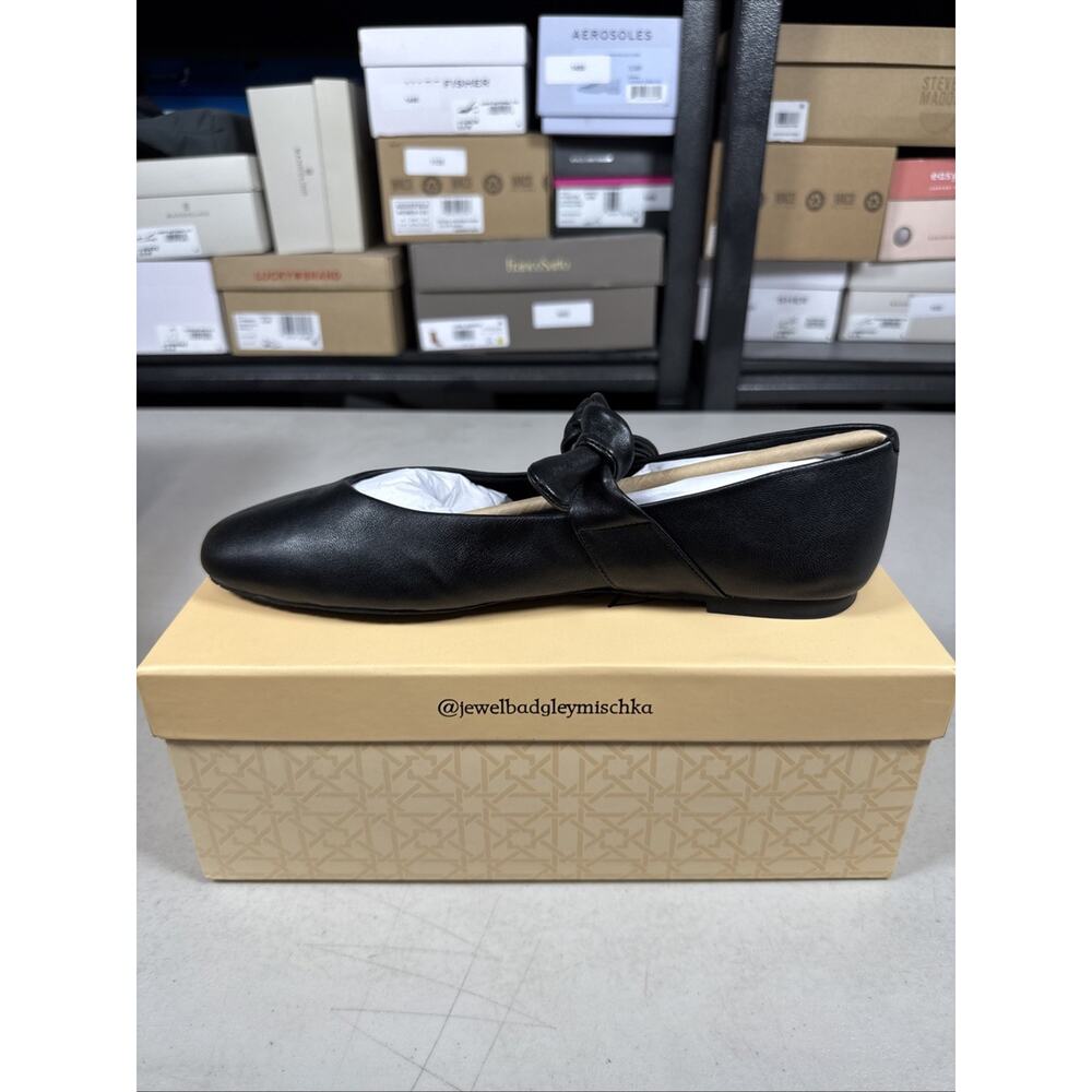 Women's 9.5 Jewel Badgley Mischka Taylore Round Toe Mary Jane Flats Black Matte - Picture 2 of 4